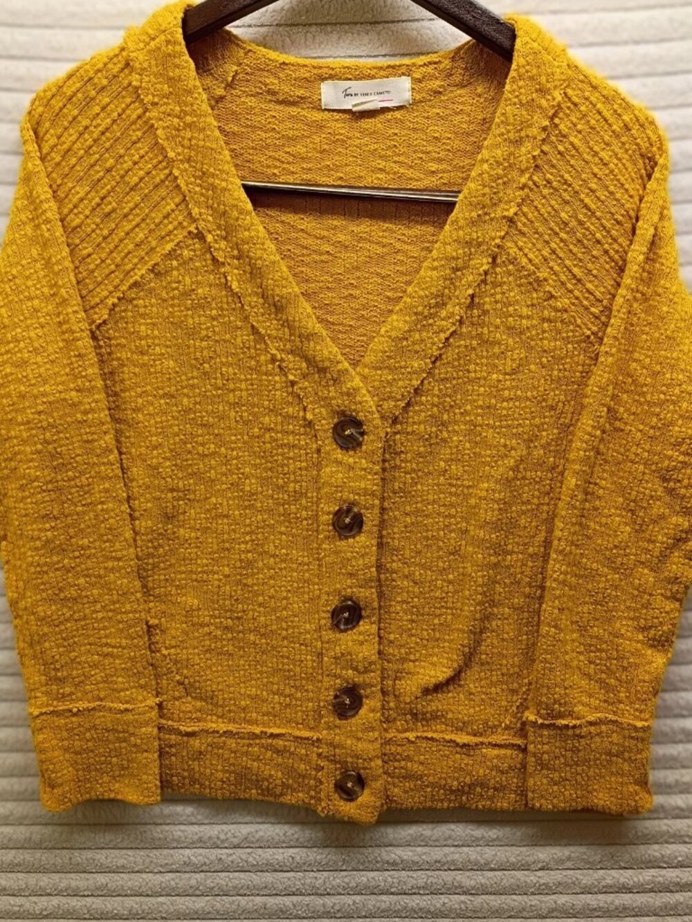Two By Vince Camuto Womens Button Cardigan Yellow/Gold Size S Nubby Knit Rare